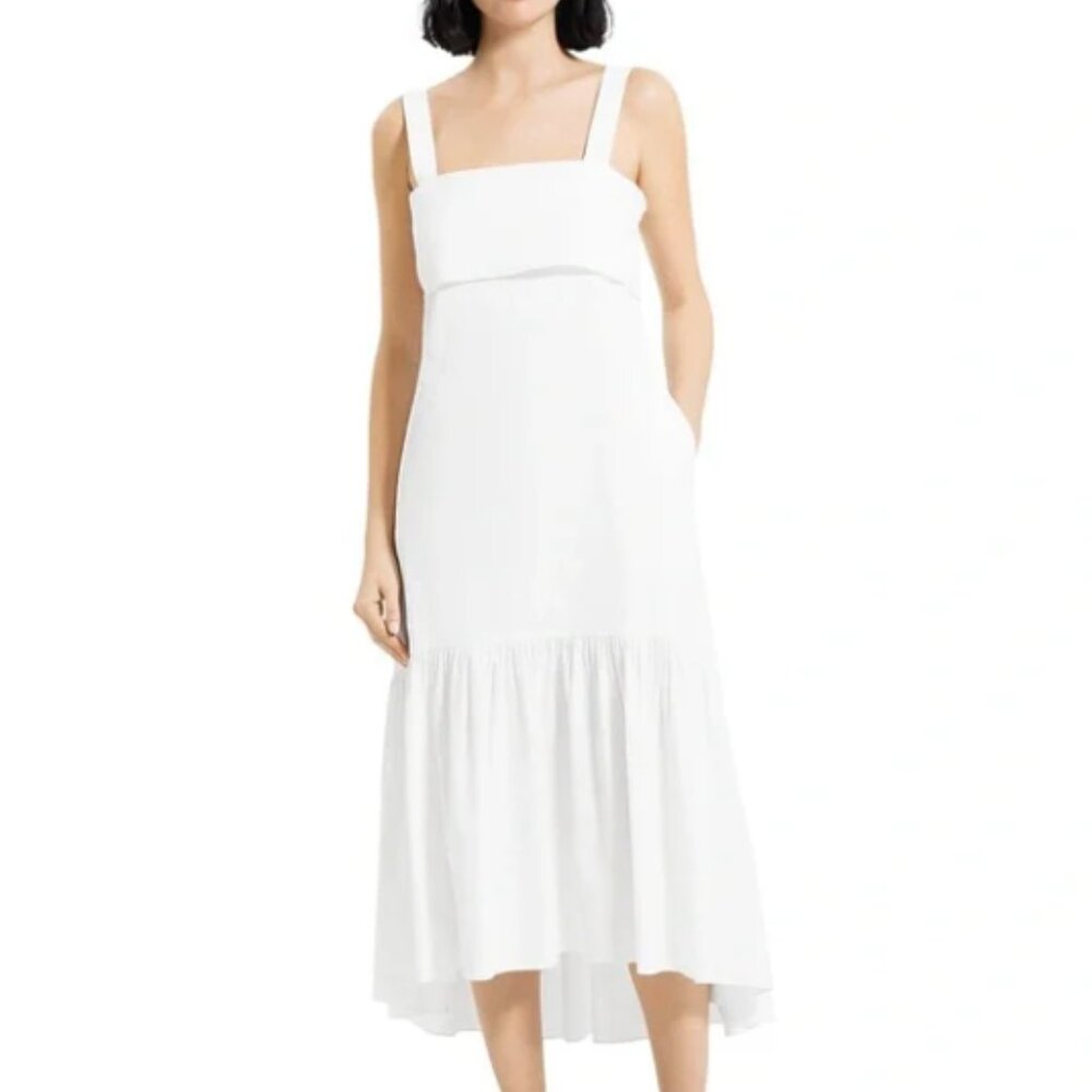 Theory #M0203606 NWT White A-line Linen Blend Dress Midi/Maxi Length Size S